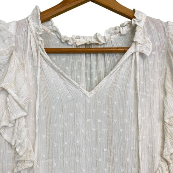 Entro Gold Glitter Threaded Ruffle Sleeve Lightweight Short Sleeve Blouse Small - Picture 4 of 10